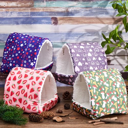 Cinnvoice 4 Pcs Guinea Pig Hideout, Guinea Pig Bed Tunnel, Rabbit Washable Small House Cage Accessories for Bunny Hedgehog Mouse Chinchillas Hamsters Ferrets Bearded Dragons Rats (Classic,7.9 in) - size: 7.9 in, style: Classic