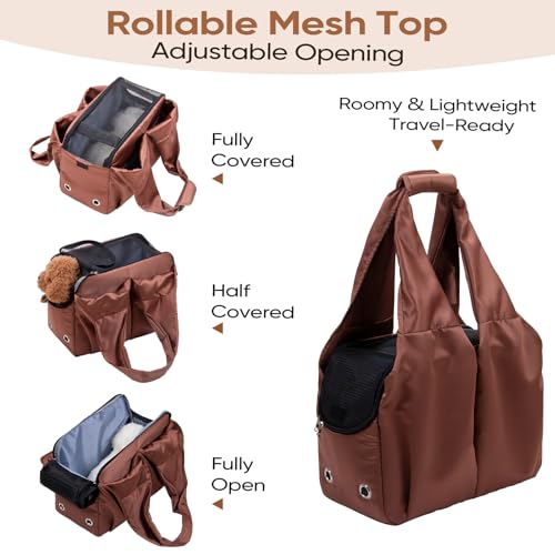 Dog Purse Carrier for Small Dogs, Cats, and Puppies – Soft-Sided Travel Pet Tote Bag with 4 Large Pockets, Foldable, Lightweight, Fits Pets up to 15 lbs, for Travel, Outings (Brown) - color: Brown