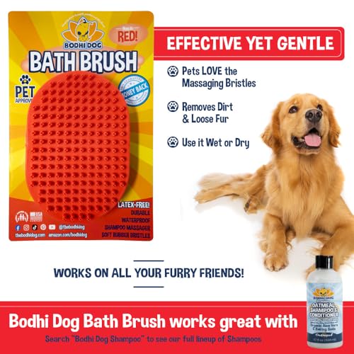 Bodhi Dog Shampoo Brush - Pet Grooming & Bath Supplies for Dogs and Cats - Bath Brush for Long & Short Hair - Premium Scrubber for Shower, Showerhead, Sprayer & Bathing (One Pack, Red) - color: Red, size: 1 Pack