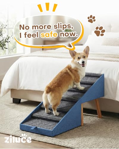 Dog Ramp for Bed & Couch, Dog Stairs 21.06 inches High for Large/Medium/Small Doggie, Foldable 2 in 1 Wooden Pet Steps for Puppy Older and Injured Dogs, Split Ottoman Design, No-Slip Surface - size: 21.06" H-Blue