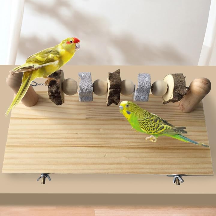 kathson Hamster Wood ledges Platform, Wooden Chinchilla Ledges Platform with Lava Ledge Blocks Chew Toys Pet Cage Resting Wooden Shelf Chinchilla Cage Accessories for Hamster Guinea-Pigs Mouse