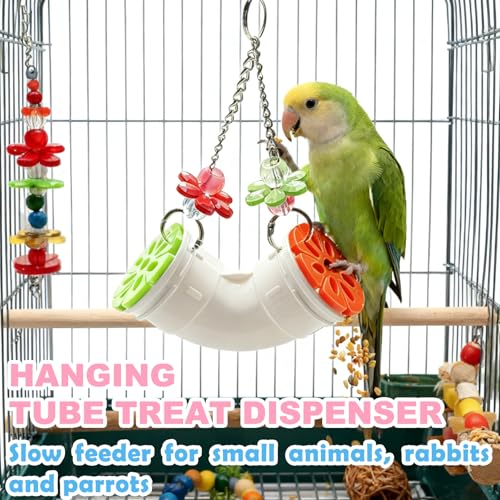 Rat Enrichment Toys, Interactive Foraging Toys for Birds, Rat Cage Accessories Enrichment - Hanging Tube Treat Dispenser | Slow Feeder for Small Animals, Hamsters, Rabbits and Parrots