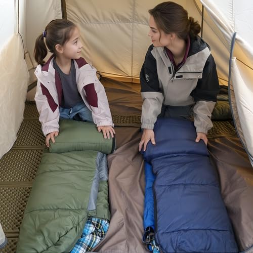 Cotton Flannel Lined Sleeping Bag for Adults Teens Kids, Cold Weather & Warm, 3 Seasons, Lightweight Compact Camping Essentials Equipment, Hiking, Outdoor, Travel - color: Green Grey