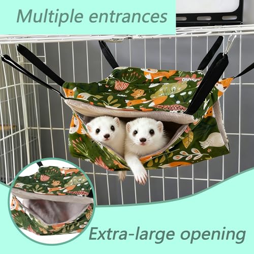 kathson 4 PCS Ferret Hammock Set,Washable Guinea Pig Hideout Bed,Soft Hamster Toys Hanging Tunnel Mats, Small Pets Cage Accessories for Rat, Sugar Glider, Squirrel(Green) - color: Green