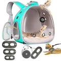 Reptile Travel Backpack Carrier with Reptile Thermometer and Humidity Gauge & Harness Leash Lizard Travel Cage Space Capsule Clear Bubble Window Astronaut Bearded Dragon Bag for Ball Python - color: Green