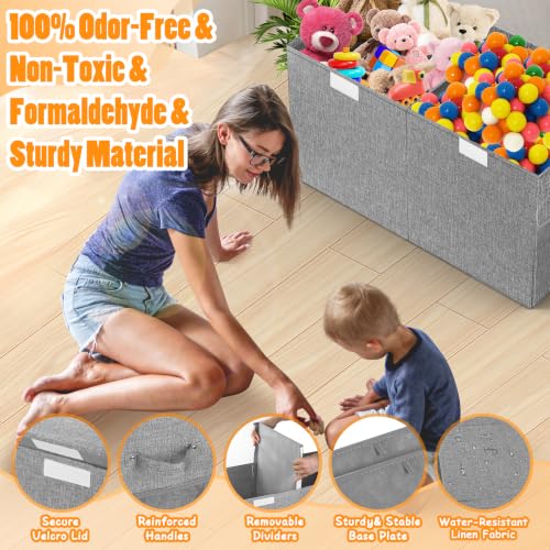 Large Toy Storage Box with Lid & Dividers, Collapsible Kids Toy Chest, Gray | Toy Box for Boys, Girls, Nursery, Bedroom, Living Room, Playroom, 25 x 13 x 16 inches - color: Large Gray
