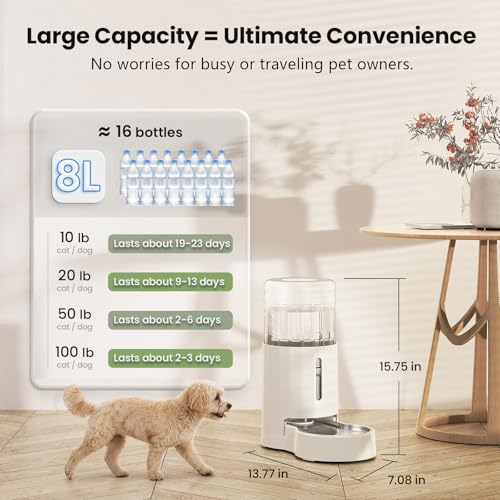 CZPET Automatic 7L Dog and Cat Water Dispenser with Stainless Steel Bowl Gravity Waterer,100% BPA-Free,Large Capacity and Drinking Area Noise-Free for Pets | With Stainless Steel Bowl Gravity Waterer, Large Capacity and Drinking Area Noise-Free for Pets -