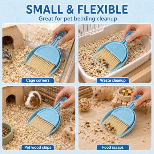 Mini Desktop Debris Broom Tools Set, Pet Cage Cleaning Brush with Dustpan, Desk Trash Cleaner for Dust Wood Shavings and Guinea Chinchilla Hamster Ferret Hedgehog Rabbit Waste, Blue - color: Blue