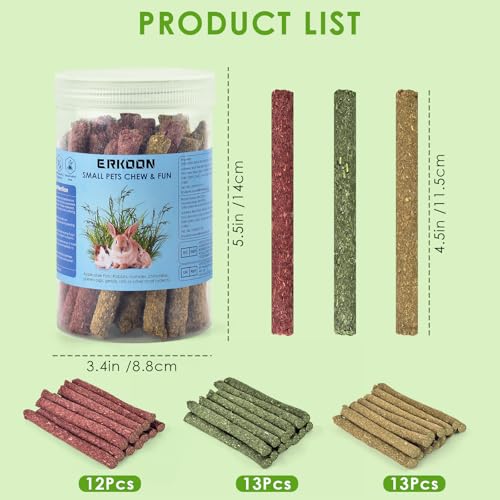 ERKOON 76Pcs Rabbit Chew Toys Timothy Hay Sticks, Guinea Pig Toys for Teeth Natural Molar Sticks Rabbits Treats for Bunnies, Chinchilla, Guinea Pigs, Gerbil, Hamster - size: 10 Ounce (Pack of 2)