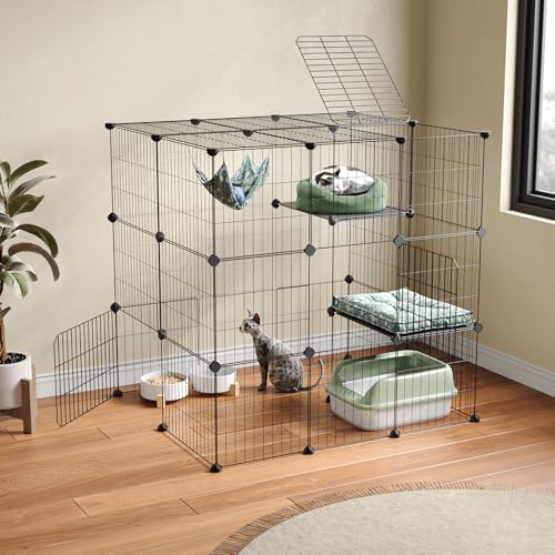 Oneluck 3-Tier Cat Cages Indoor Enclosure DIY Cat Playpen Catio Detachable Metal Wire Kennels Cats Crate Large Extra Exercise Place Ideal for 1 Cat,35.4 Inches - size: 35.4"L x 31.5"W x 35.4"H