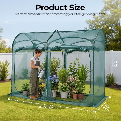 Poray 8.2x4FT Pop up Tunnel Crop Cage, 6FT High Plant Netting Cover for Garden, Pest Guard Barrier for Vegetables & Fruits, Durable Animal & Insect Protection Net - size: Large 8.2x4.1x6FT