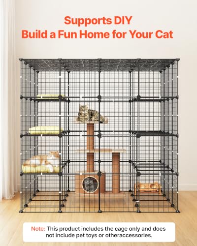 VEVOR Cat Cage 4-Tier 55"x55"x55" Large DIY Cat Playpen Indoor Enclosure, Detachable Metal Wire Kennel Crate with 3 Doors & Locks, Exercise Place Ideal for 2-3 Cats, Kittens and Small Animals, Black - size: 55.0"L x 55.0"W x 55.0"H