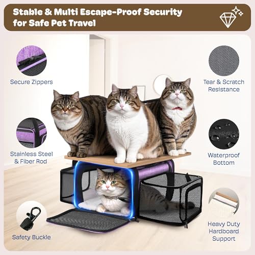 Top and 2 Sides Expandable Cat Carrier 18x13.5x9.5 TSA Airline Approved | Dog Carriers for Small Dogs, Soft-Sided Pet Carrier, Anti-Scratch Mesh, Lockable Zippers, for Kitten, Rabbit, Puppy, Purple - color: Purple, size: 18.0"L x 13.5"W x 9.5"H