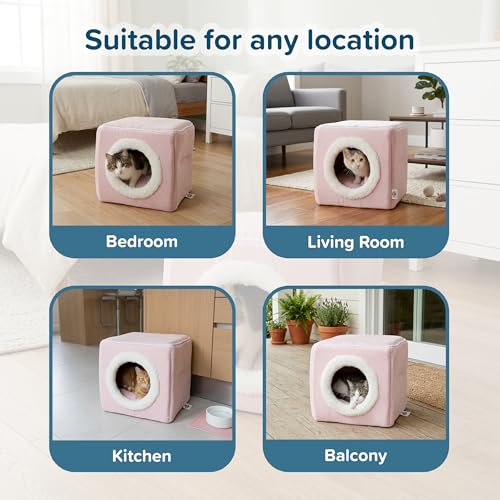 Cat House - Indoor Bed with Removable Foam Cushion - Cat Cave for Puppies, Rabbits, Guinea Pigs, Hedgehogs, and Other Small Animals by PETMAKER (Pink) - color: Pink