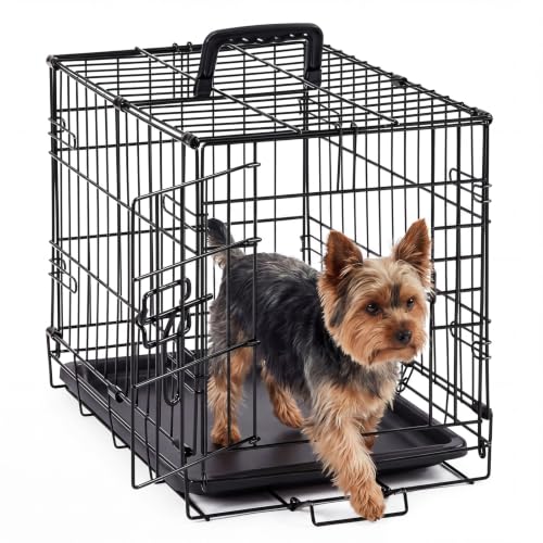 DUMOS 18 Inch Dog Crate, Foldable Puppy Small Dog Cage Pet Kennel | Single Door Metal Wire, Plastic Leak-Proof Pan Tray, Portable Indoor Outdoor Training Travel - size: 24.0"L x 17.5"W x 18.5"H