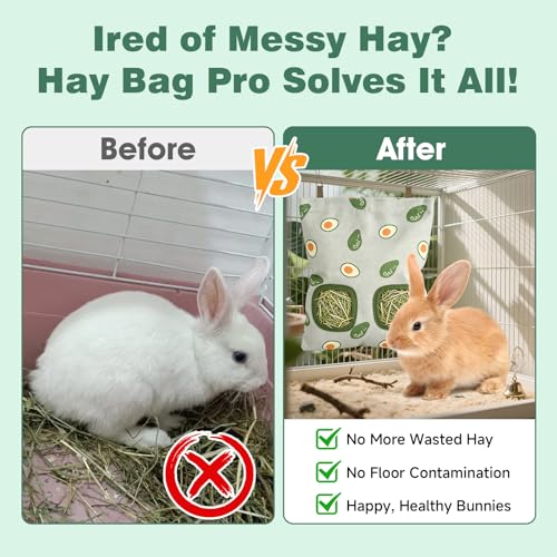 Rabbit Hay Bag 2 Pack - 2 Holes Hanging Bunny Hay Feeder Holder with Metal Hooks, Oxford Cloth Guinea Pig Feeding Bag Storage for Chinchillas Hamsters and Small Animals (Blue Gray) - color: Blue Gray