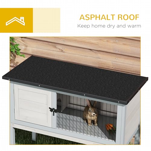 PawHut Elevated Wooden Rabbit Hutch Indoor/Outdoor Bunny Cage Light Gray | Hinged Asphalt Roof, Removable Tray for Guinea Pig - color: Light Gray