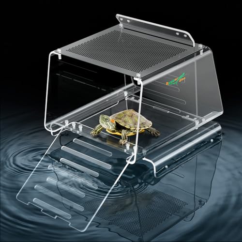 Turtle Basking Platform & Dock Stainless Steel Turtle Ramp Topper Decor for Red Eared Slider Hanging Habitat Enclosure Cage Non-Slip Surface Cuckold Tank with Lid Tortoise House Semi Aquatic Terrapin