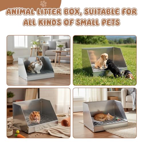 Maxcheck 1 Pack Rabbit Litter Box Bunny Potty Box Galvanized Steel Small Animal Litter-Box Galvanized Steel Corner Toilet with Grate Easy to Clean for Rabbit and Hens Nesting-Box (12.5×10×8inch)