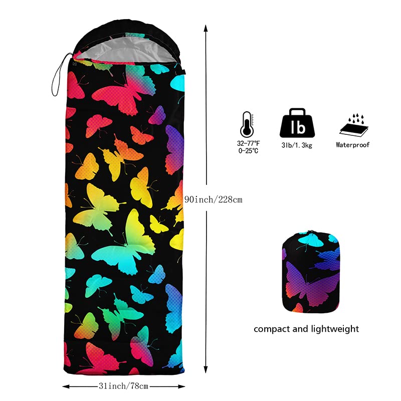 QOOMO Camping Sleeping Bags,3 Season Warm & Cool Weather,Lightweight,Waterproof Sleeping Bags for Adults & Kids,Traveling,and Outdoors,Camping Gear Equipment - color: Butterfly 1