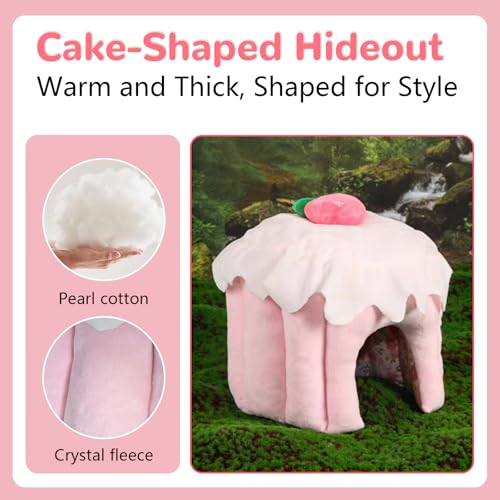 Guinea Pig Hideout, Warm Bunny House, Washable Winter Dwarf Rabbit Bed for Hamster, Chinchilla, Hedgehog,Ferret & Other Small Animals (Medium) - color: Pink, size: M：9.8 × 9.8 × 7.8 in （25 x 25 x 20 cm）