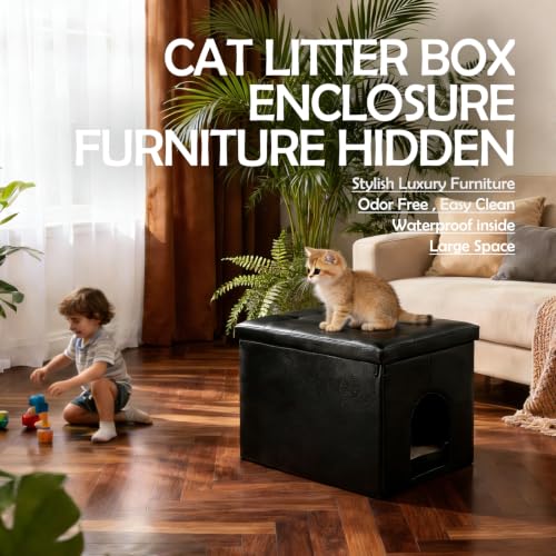 MEEXPAWS Cat Litter Box Enclosure Furniture Odor Control, Large | XL Hidden Cat Litter Box Bench Ottoman, Cabinet Dog Proof, Waterproof Inside, Easy Clean, Easy Assembly, Black - color: Black, size: XL 27.5'' x 19.6'' x 19.6''