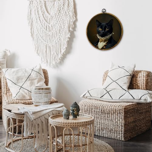 shiviody Vintage Black Cat Canvas Wall Art Decor, Retro Regal Gothic Animal Wall Decor, Dark Academia Cat Round Hanging Frame Prints Decorations for iving Room Bedroom Bathroom 10"x10" - color: Animals-19