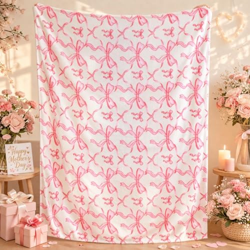 Pink Bow Twin Blanket – 60x80 Inch Soft Fleece Blanket for Girls and Women, Coquette Aesthetic Room Decor for Bed, Couch, Chair, Preppy Bedroom or Gift, Cute Pink Bow Decor Blanket - color: Bow Pink, size: Twin(60"x80")