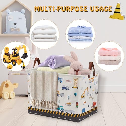 Construction Nursery Decor Hamper Car Baby Gift Basket Transport Trucks Excavators Toy Box Bin Empty Larger Rectangular Kid Clothes Book Shelf Toy Organizer Bin for Baby Boys - color: Yellow
