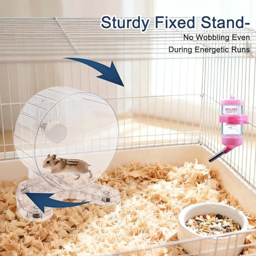 6.5" Hamster Exercise Wheel with Drinking Bottle, Hamster Exercise Wheel for Gerbils, Syrian & Dwarf Hamsters, Chinchillas, Hamster Running Wheel Noiseless Spinning Design for Other Small Pets, Clear - color: Clear, size: 6.5" with Drink Bottle