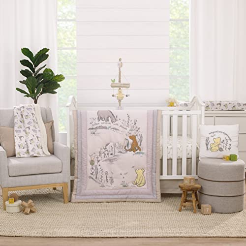 Disney Classic Pooh Naturally Friends Ivory and Taupe Piglet, Eeyore, and Tigger Super Soft Sherpa Baby Blanket - color: Pooh Naturally Friends