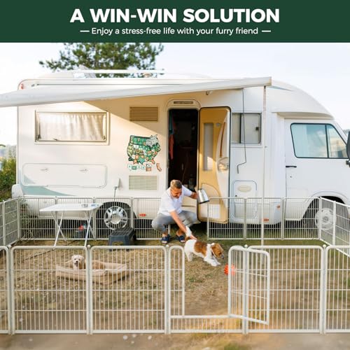 FXW Rollick Dog Playpen, Indoor, Yard & RV Camping, 45" H, 16 Panels | Easy setup, Heavy-duty, DIY layouts, for Large Dogs, Patented - color: White, size: 45"H