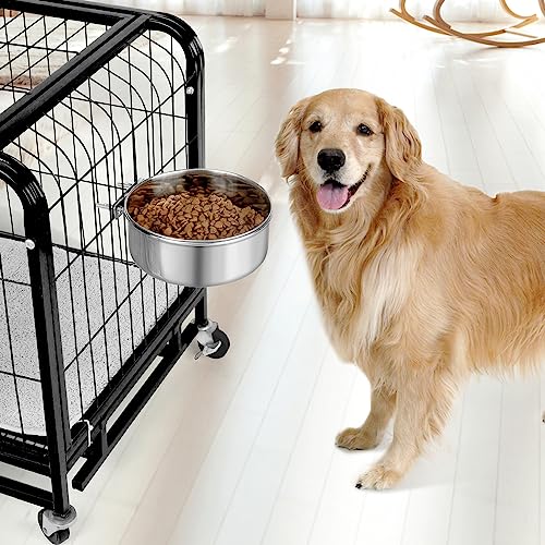 Dog Bowl Stainless Steel Dog Bowls Pet Hanging Food Water Bowl Cage Feeding Cup Feeder for Dogs Cats Rabbits Birds Small Animal (X-Large (2pcs) | Rust-resistant, detachable bracket for easy cleaning & refilling, no spill, for dogs/cats/rabbits/birds cage