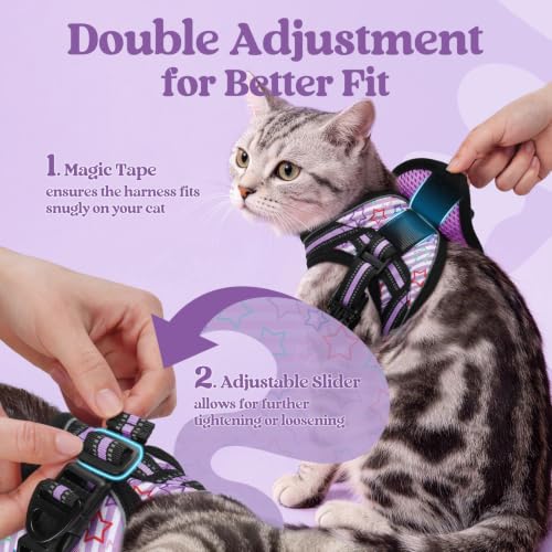 rabbitgoo Cat Harness and Leash Set, Step-in Soft Vest, Stars & Stripes | Escape Proof, Lightweight, Easy-on & Adjustable, Hook & Loop with Buckle, Reflective, for Kittens & Small Cats Walks, S - color: Stars & Stripes, size: S