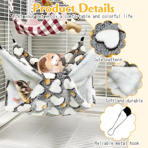 PINVNBY 2 Pack Rat Hammock Set Soft Ferret Hideout Bed Hanging Hamster Tunnel Cave Small Animal Cage Accessories Toy for Guinea Pig Chinchilla Squirrel Sugar Glider (Gray)