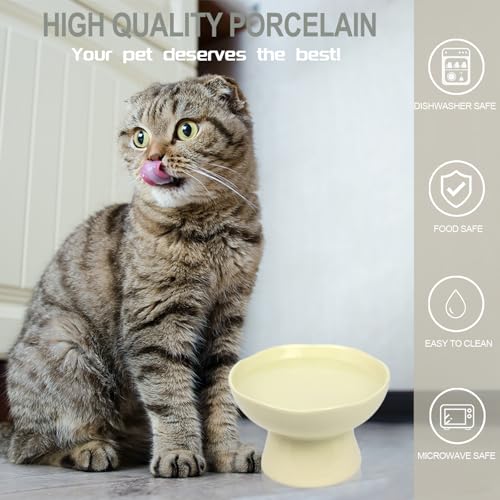 6.1" Wide 1.57" Deep Elevated Cat Bowls, Ceramic Water Bowls for Flat Faced Cats,Cat Feeder,Stress Free,Protect Cat’s Spine,Cream - color: Cream-Deep