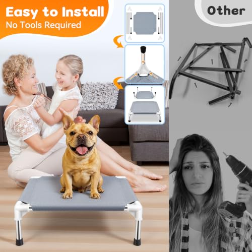 Elevated Dog Bed for Small Dogs, Dog Cooling mat Cot, Raised Dog Bed | Indoor Detachable Raised Dog Bed, 20" L x 20" W x 6.5"H，with Non-Slip Feet，Soft and Luxurious Comfortable - color: Grey-S