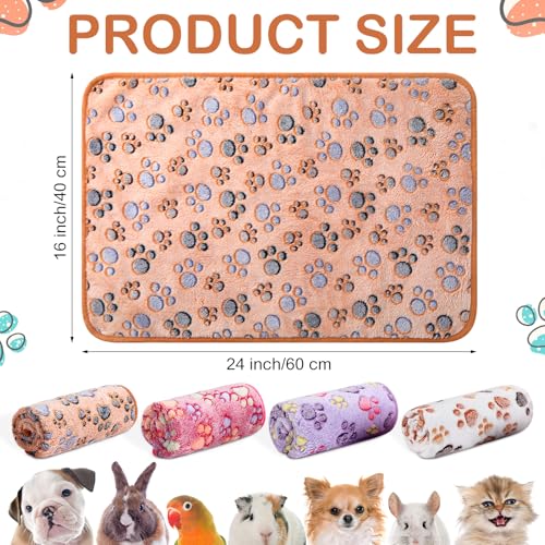 Reginary 4 Pcs Waterproof Guinea Pig Blankets Washable Small Animal Fleece Bedding Absorbent Guinea Pig Cage Liners Reusable Training Pee Pad Pet Sleep Mat for Hamster(Paw Print,24 x 16 Inch) - size: 24 x 16 Inch