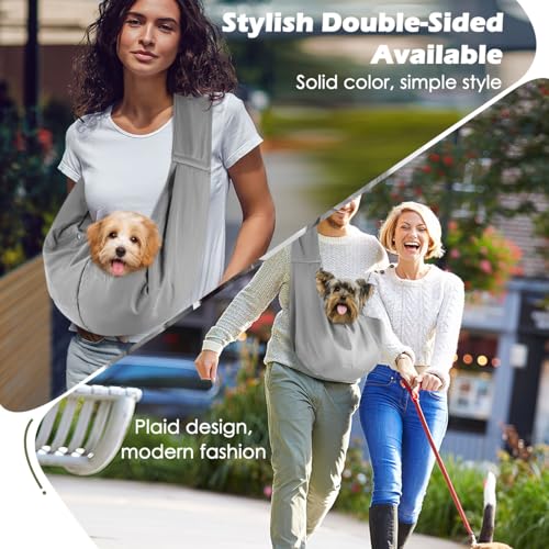 Pawaboo Small Dog Sling Carrier | Reversible Puppy Small Pet Carrier,Hands Free,Safety Buckle,Storage Pocket for Travel,Outdoor Activities Light Gray - color: Light Gray