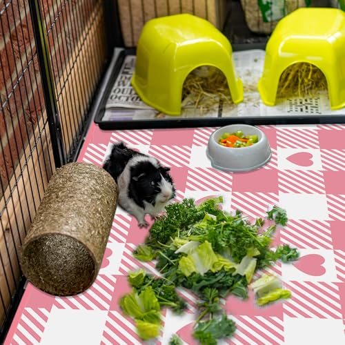 JarThenaAMCS 3 Pcs Checkered Guinea Pig Pee Pads 24 x 47 in Pink White Heart Reusable Bunny Squirrel Mat Washable Small Animal Cage Liner for Valentine's Day Rabbit Hamster Chinchilla Ferret Rat