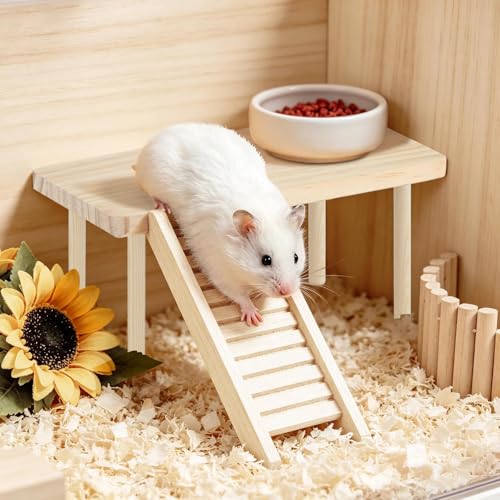 2 Sets Solid Wood Hamster Platform & Corner Platform, Small Pet Cage Accessories for Dwarf Syrian Hamsters Gerbils Mice Degus