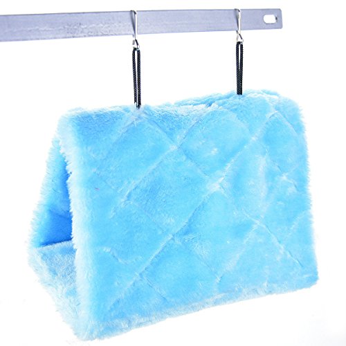 MOACC Winter Warm Bird Nest House Shed Hut Hanging Hammock Finch Cage Plush Fluffy Birds Hut Hideaway for Hamster Parrot Macaw Budgies Eclectus Parakeet Cockatiels Cockatoo Lovebird (M, Blue) - color: Blue, size: M