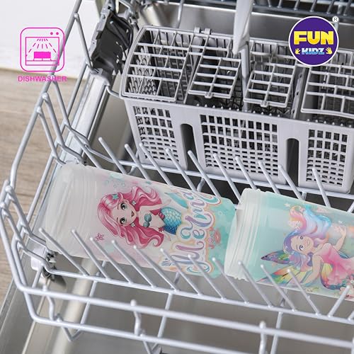 3 Packs Girl Designs 17oz Kids Water Bottle, Total My Style Spout Cover and Carry Handle Designed Lid Leak Proof BPA Free for Girls Ages 3+ Dishwasher Safe for Sports School Travel with Silicone Straw