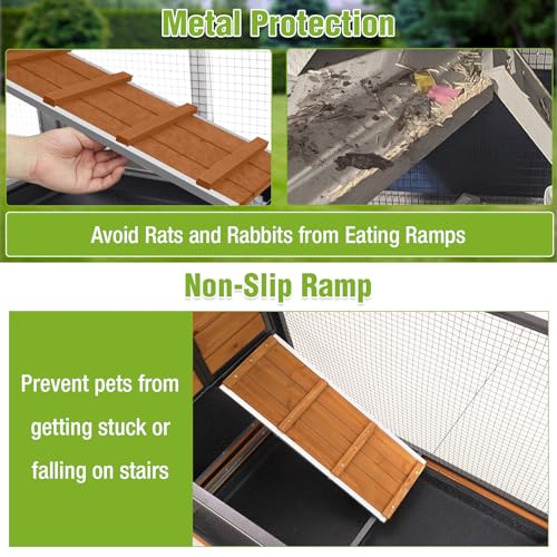 Gutinneen 2-Story Rabbit Hutch Indoor Bunny Cage Large Rabbit Cage Outdoor with Chew-Proof Full Metal Frame, Locking Wheels, 2 Pull-Out Trays for Rabbits, Guinea Pigs, Small Animals (Brown & Black)