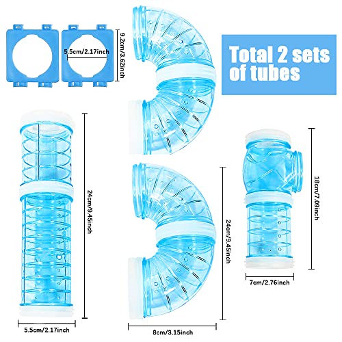 2 Hamster Tube Kits, DIY Hamster Tunnel Adventure with External Pipe, Transparent Connection Track for Rat, Mouse & Small Animal Sports, Expand Cage Space - color: Blue