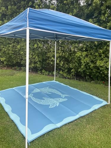Dolphin Mat 9x9 | Outdoor, Lightweight, Washable, Recycled Materials, Stitched Seams