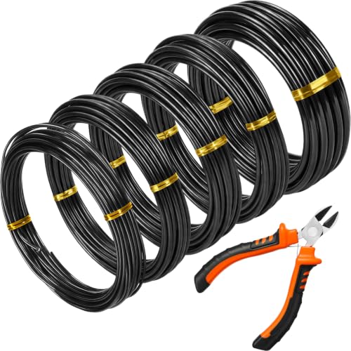 Mudder 5 Roll Aluminum Bonsai Training Wire Tree 2/2.5/3/4/6mm 42 Feet Total with Bonsai Wire Cutter Anodized Training for Holding Branches Small Trunks(Black) - color: Black, size: 2/2.5/3/4/6mm