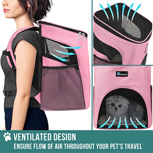 PetAmi Cat Backpack Carrier, Airline Approved Pet Carrier Backpack for Small Dogs and Large Cats, Soft Sided Collapsible Ventilated with Sherpa Bed for Hiking Travel, Max 18 lbs, Pink - color: Pink