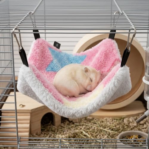 2 Pack Hamster Hammock,Ferret Hammock for Cage with Hooks,Small Animal Hammocks for Rats, Squirrels, Sugar Gliders, Guinea Pigs, Hamsters and Other Small Animals,7.87 x 7.87 in