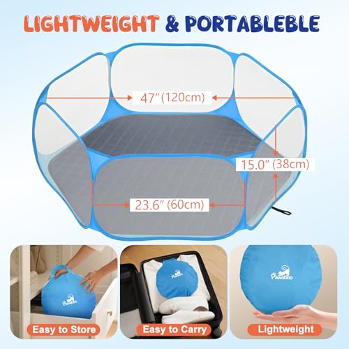 Pawaboo Small Animals Playpen with Pad, Blue+Gray | Waterproof, Reusable Pad, Portable Outdoor Yard Fence, For Chick/Kitten/Puppy/Guinea Pig/Rabbits/Chinchillas - color: Blue+Gray